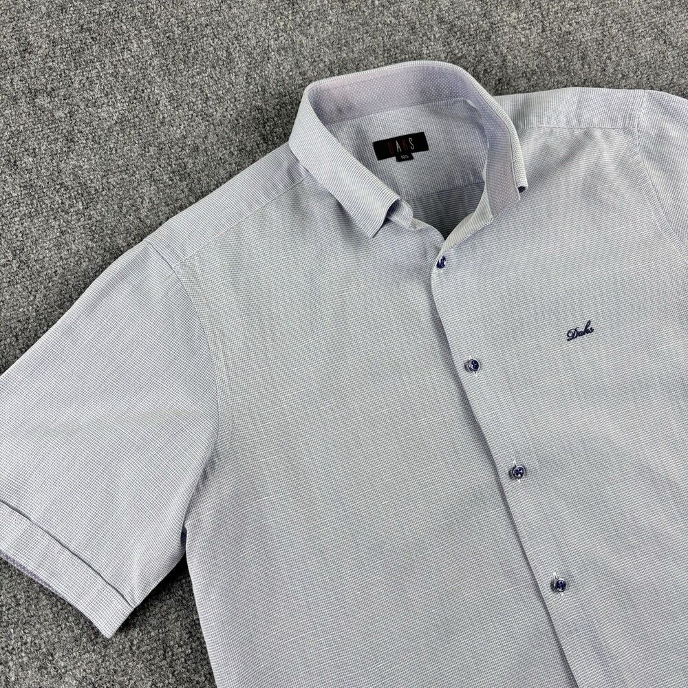 DAKS Shirt Mens 105 US L Blue White Check Short Sleeve Button Down